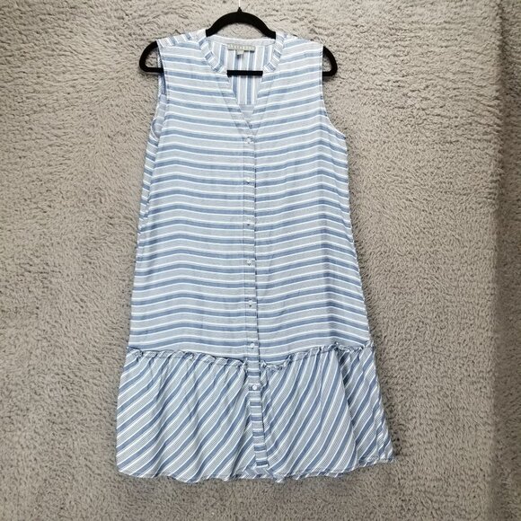 Sharagano Dress Womens Large Blue Striped Sleeveless Summer Dress - Picture 1 of 10
